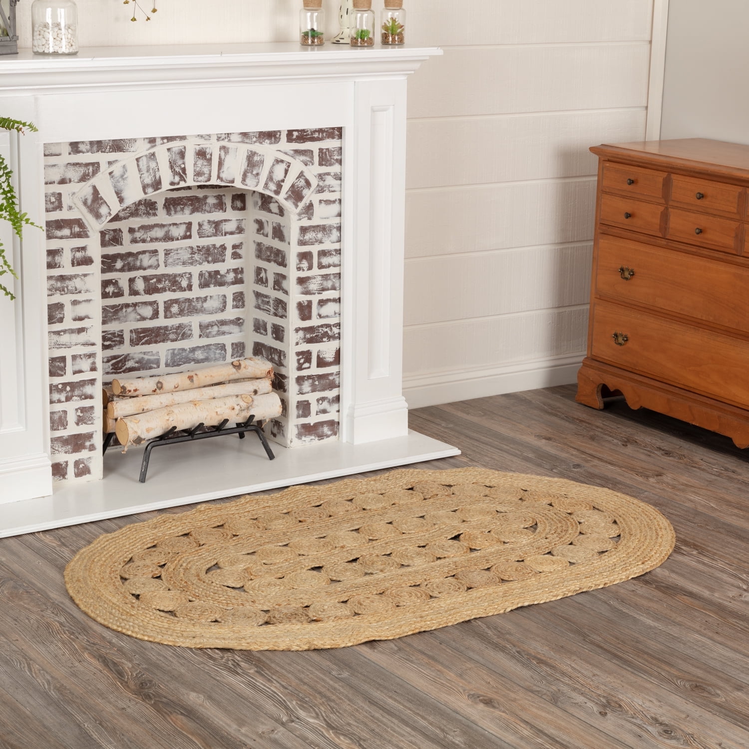 VHC Brands Celeste Oval Jute Rug for Kitchen Living Room Indoor Outdoor Farmhouse Decor Braided Natural Fiber Boho Rugs 36x60"