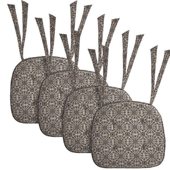 VHC Brands Chair Pad 16.5x18, Cotton Dining Room, Kitchen Chair Pads, Seat Cushion with Ties, Tucked, Custom House Collection, Rectangle 16.5x18, Natural, Set of 4