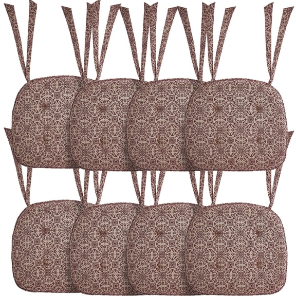 VHC Brands Chair Pad 16.5x18, Cotton Dining Room, Kitchen Chair Pads, Seat Cushion with Ties, Tucked, Custom House Collection, Rectangle 16.5x18, Natural, Set of 8