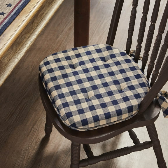 VHC Brands Chair Pad 16.5x18, Cotton Dining Room, Kitchen Chair Pads, Seat Cushion with Ties, Tucked, My Country Collection, Rectangle 16.5x18, Navy