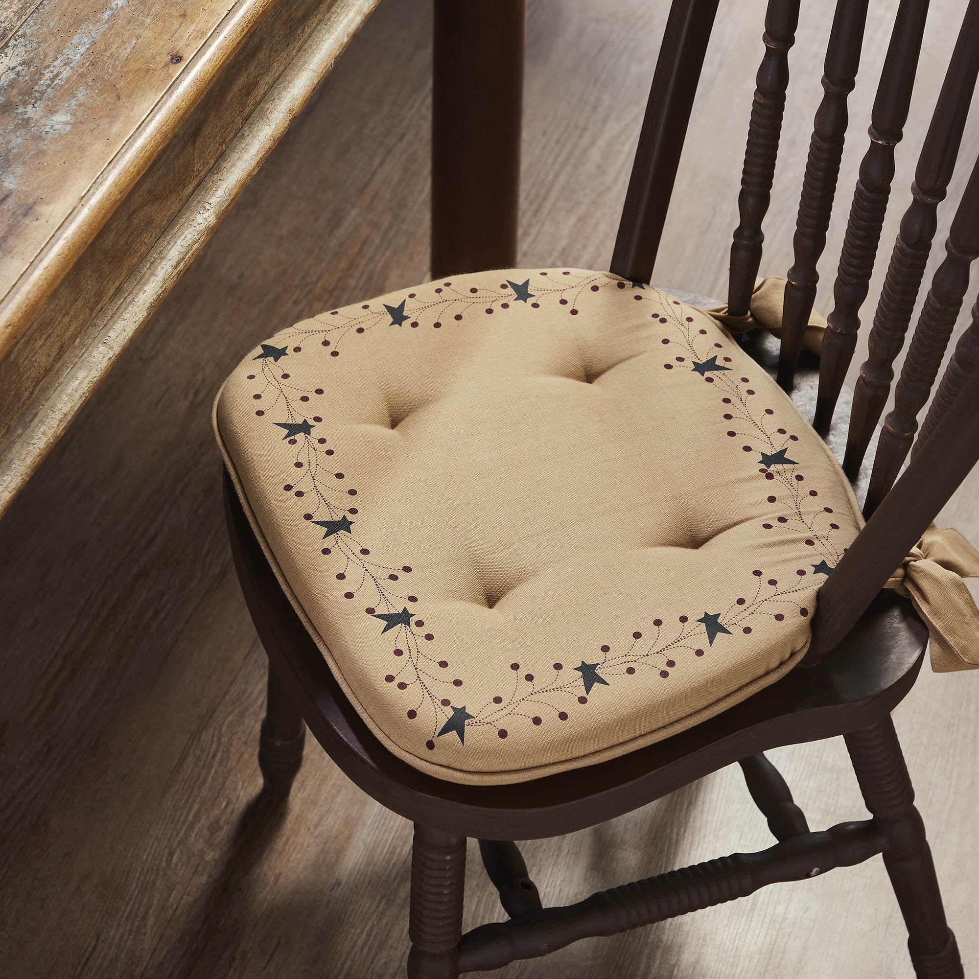 VHC Brands Chair Pad 16.5x18 Cotton Dining Room Kitchen Chair Pads Seat Cushion with Ties Digital Print Pip Vinestar Collection Rectangle