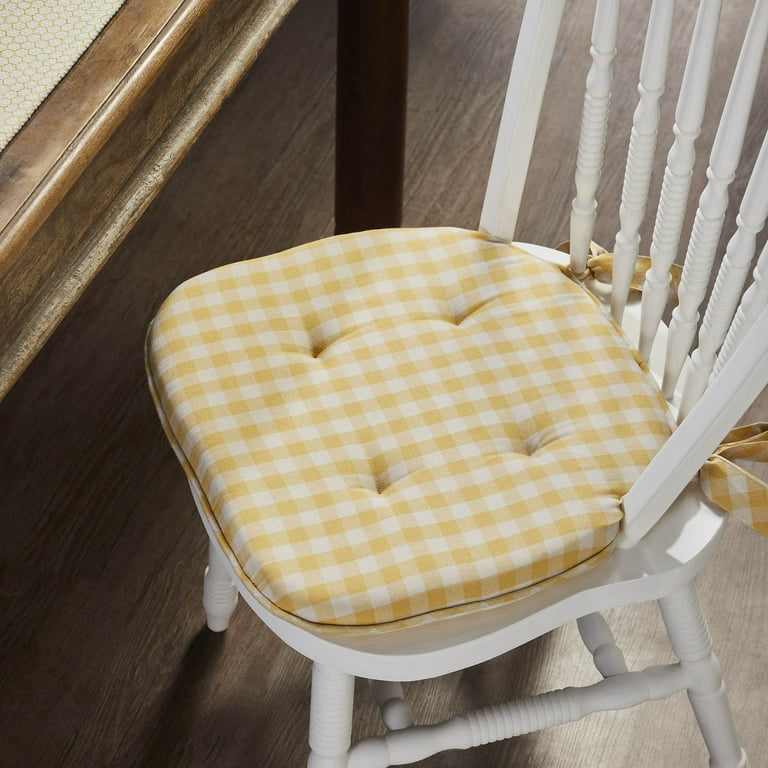 VHC Brands Chair Pad 16.5x18 Cotton Dining Room Kitchen Chair Pads Seat Cushion with Ties Tucked Buzzy Bees Collection Rectangle 16.5x18