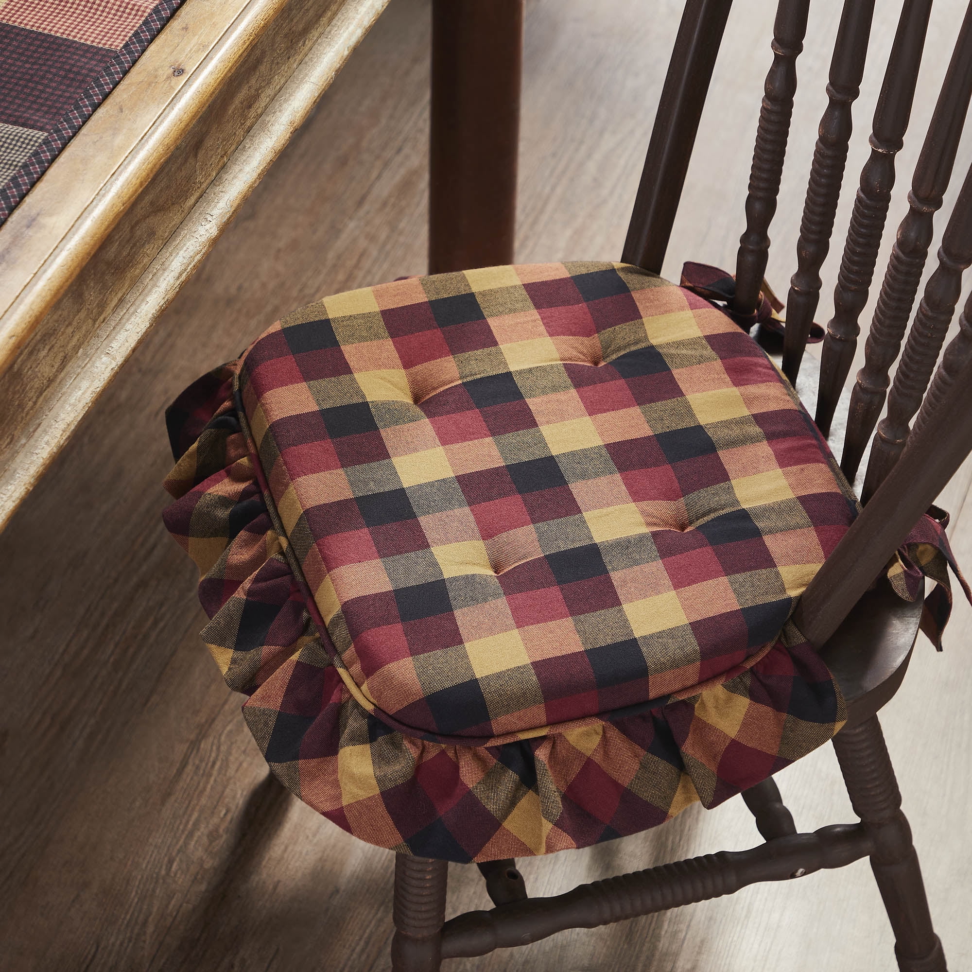 Heritage Farms Deep Burgundy and Tan Checkered Cotton Chair Pad