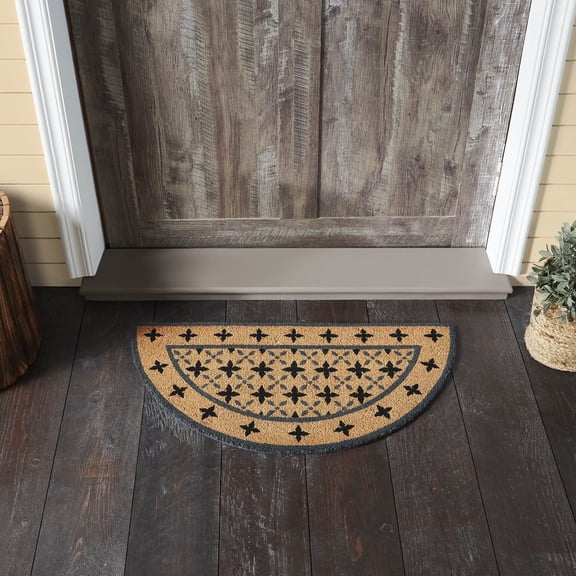 VHC Brands Charleston Mosaic Black Grey Coir Rug Half Circle 16.5x33