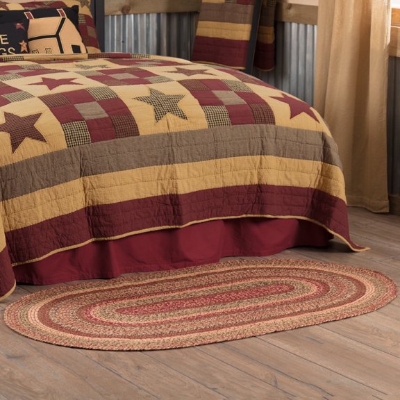 VHC Brands Rug Cider Mill Jute Primitive Red No Slip Floor Mat
