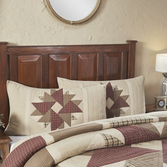 VHC Brands Cider Mill King Patchwork Sham, Tan & Red, 21x37