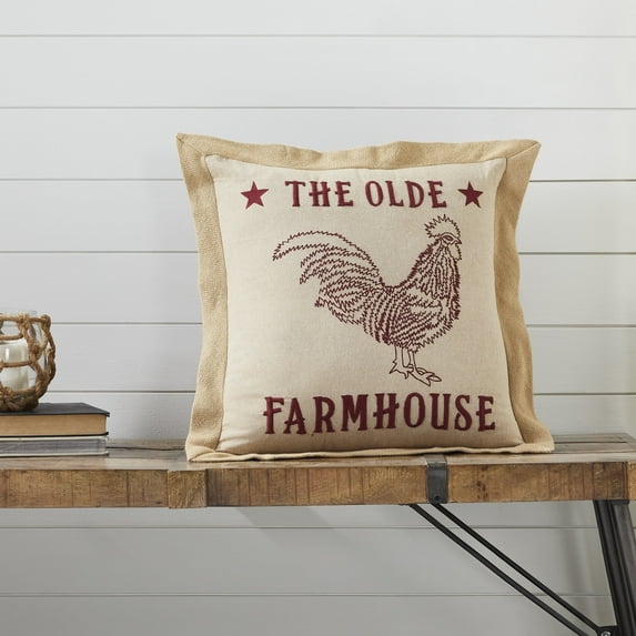 VHC Brands Cider Mill Olde Farmhouse Pillow, Tan & Red, 18x18