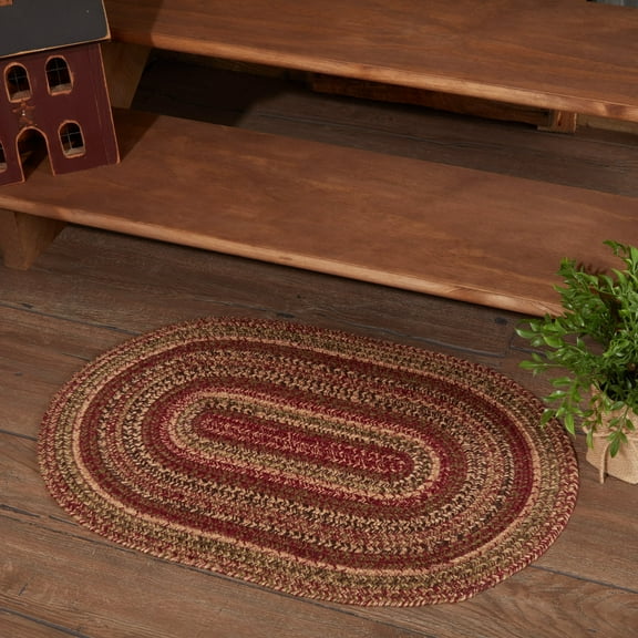 VHC Brands Cider Mill Primitive Jute Accent Rug Striped Oval Floor Decor w/Pad 20"x30"
