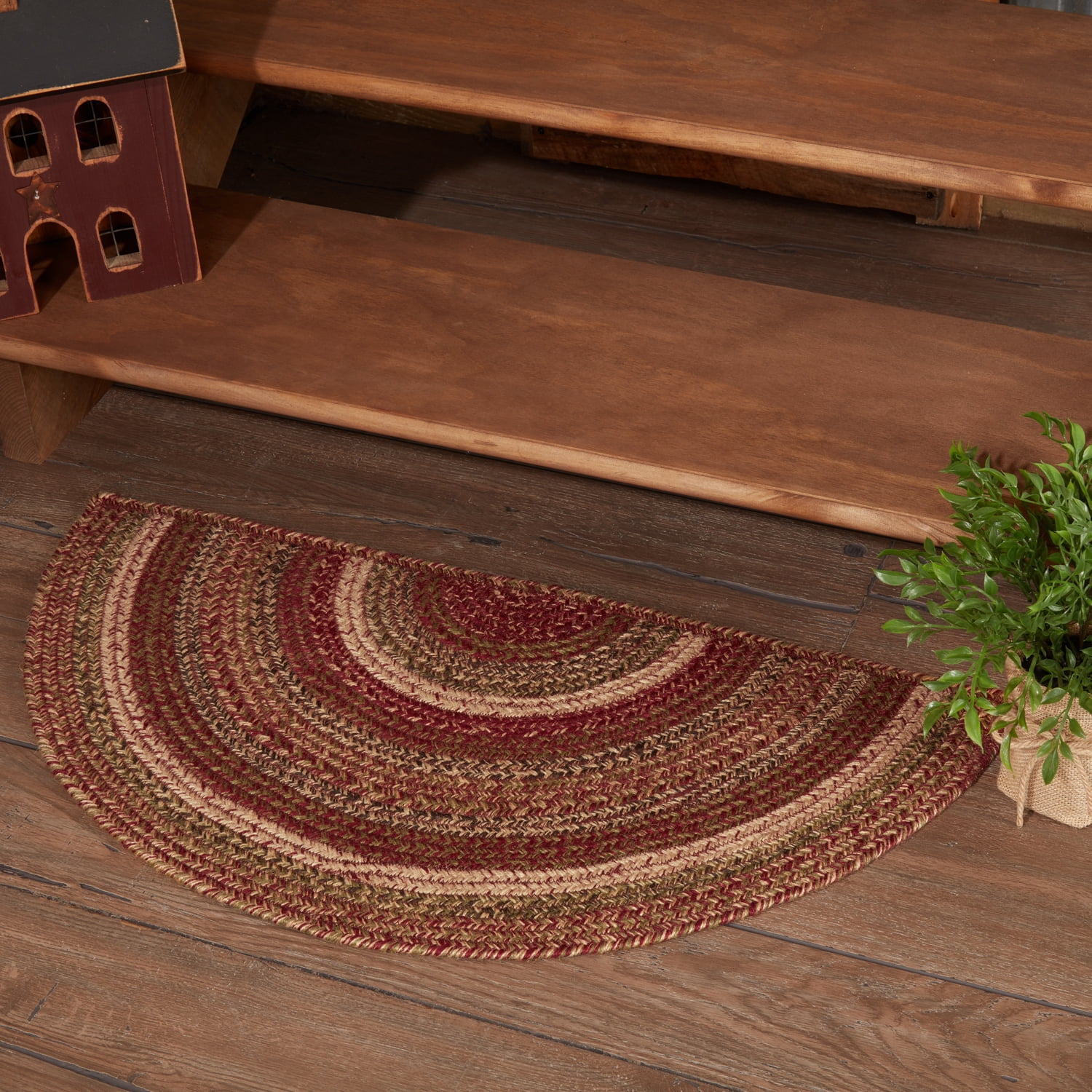 Half Rugs VHC Brands Cider Mill Primitive Jute Red Striped Rug Half Circle Decor ...