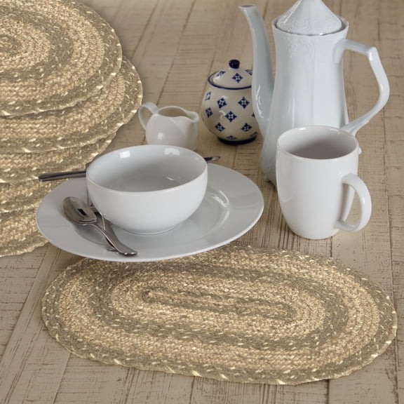VHC Brands Cobblestone Jute Oval Placemat Set of 6 10x15