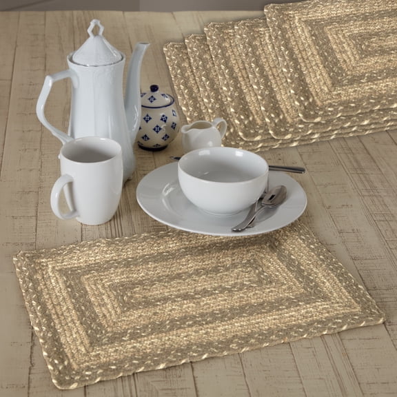 VHC Brands Cobblestone Jute Rect Placemat Set of 6 12x18