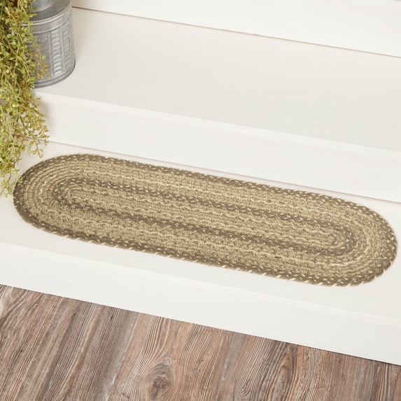 VHC Brands Cobblestone Stair Tread, Jute Blend, Oval, Tan Grey White, 8.5 x 27 inches