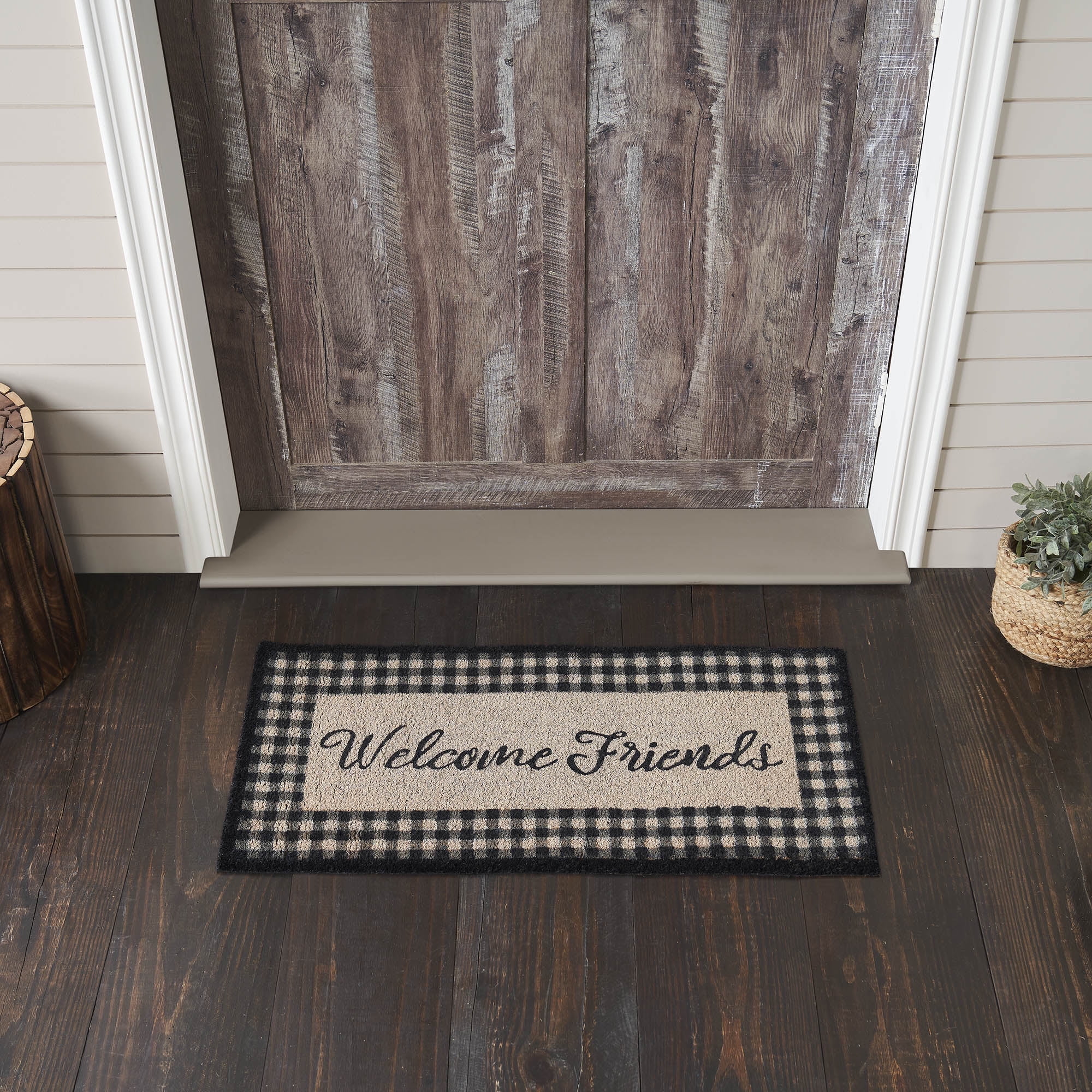 VHC Brands Coir Welcome Door Mat, Entry Rug, with PVC Backing, for Indoor Outdoor Use, Finders Keepers Collection, Rectangle 16x24 Doormat, Welcome Friends, Dark Creme