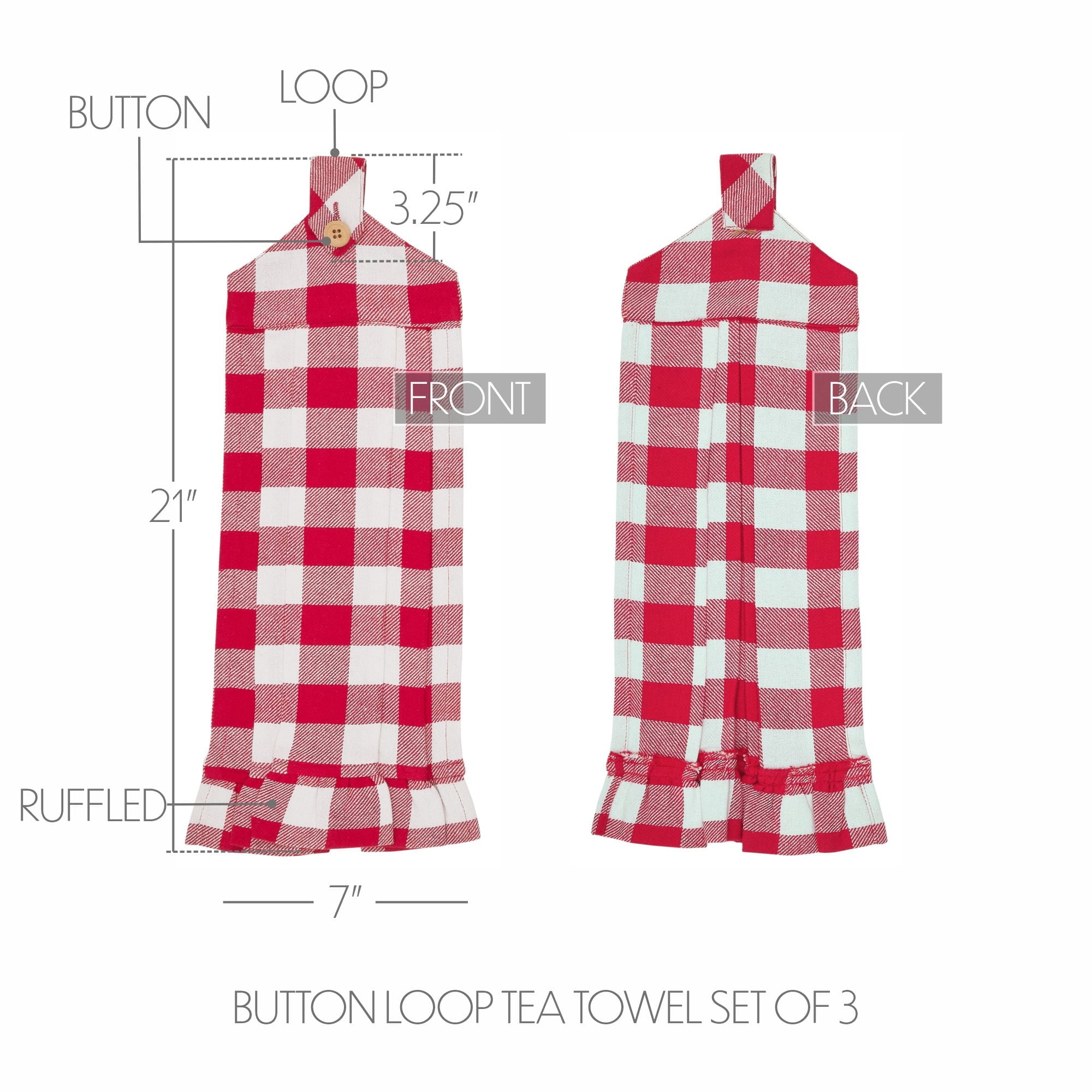 Red and White Buffalo Check Cotton Kitchen Towel Set of 3