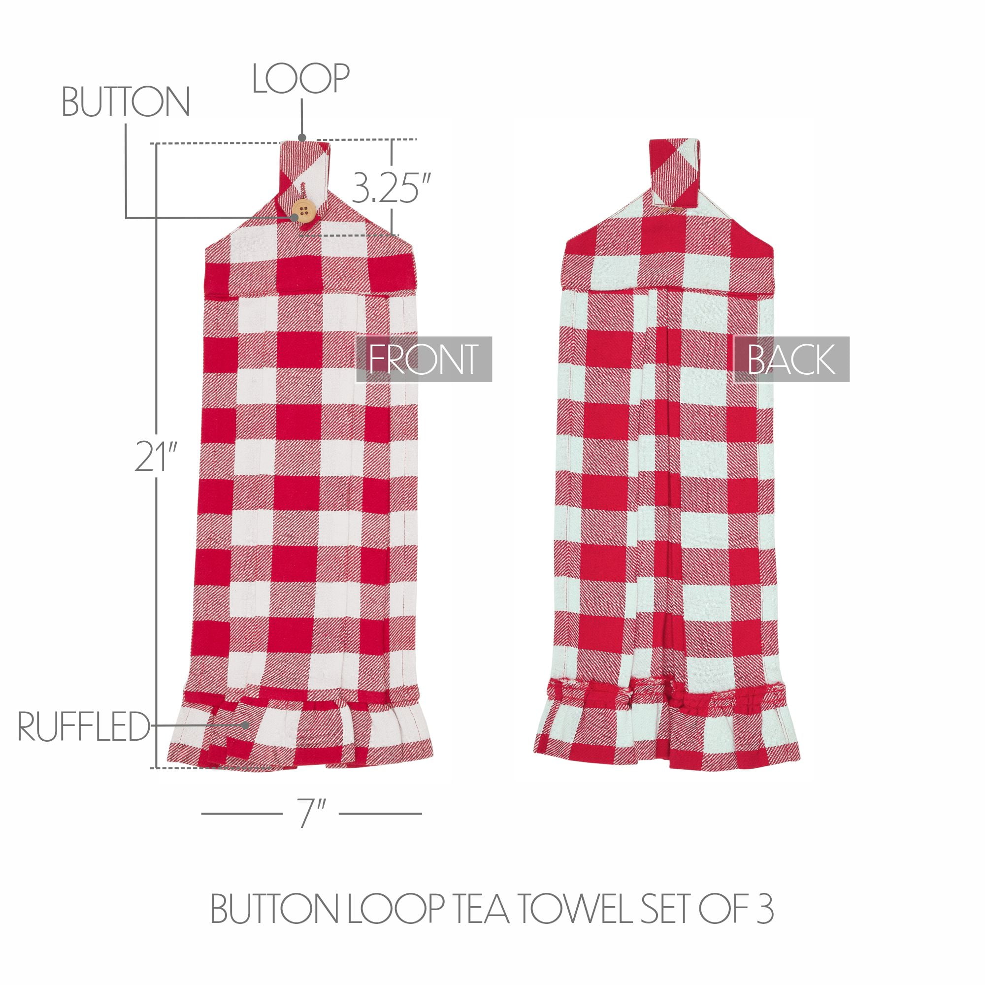 Red and White Buffalo Check Cotton Kitchen Towel Set of 3