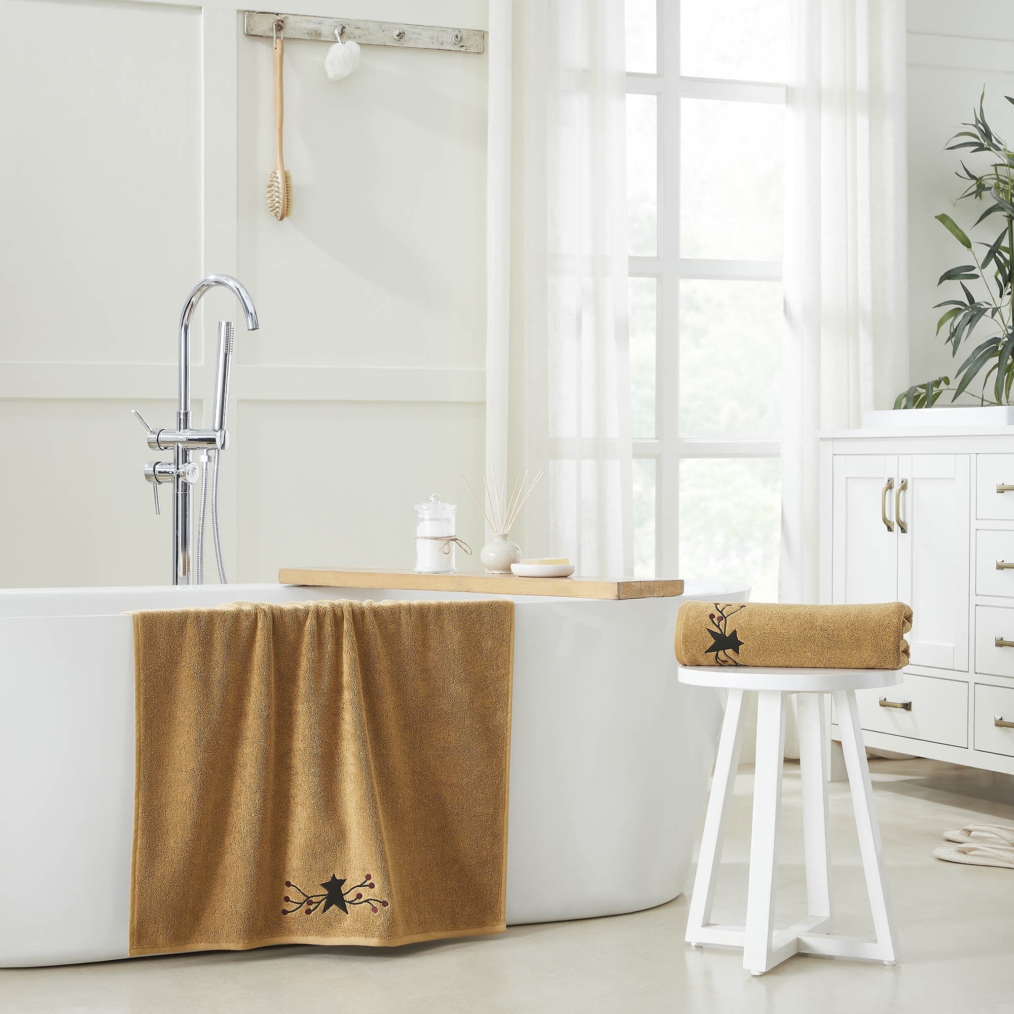 VHC Brands Cotton Hand Towels Set of 2, Bathroom Bath Towel