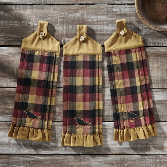 VHC Brands Heritage Farms Primitive Check Button Loop Tea Towel Set of 3