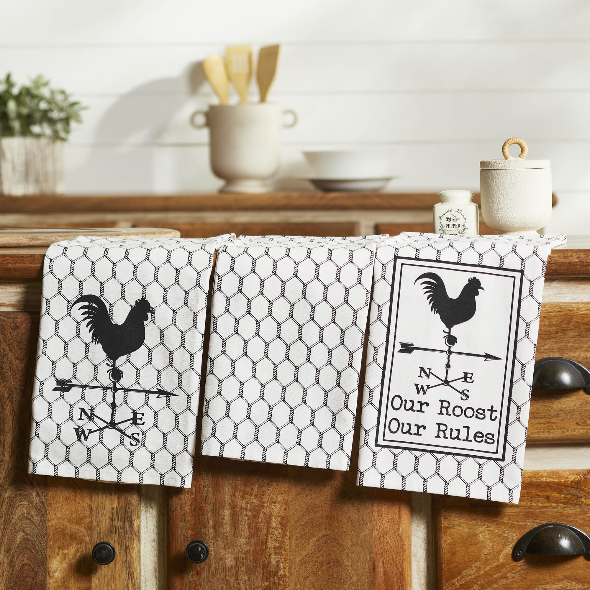 Down Home Soft White Cotton Farmhouse Tea Towel Set