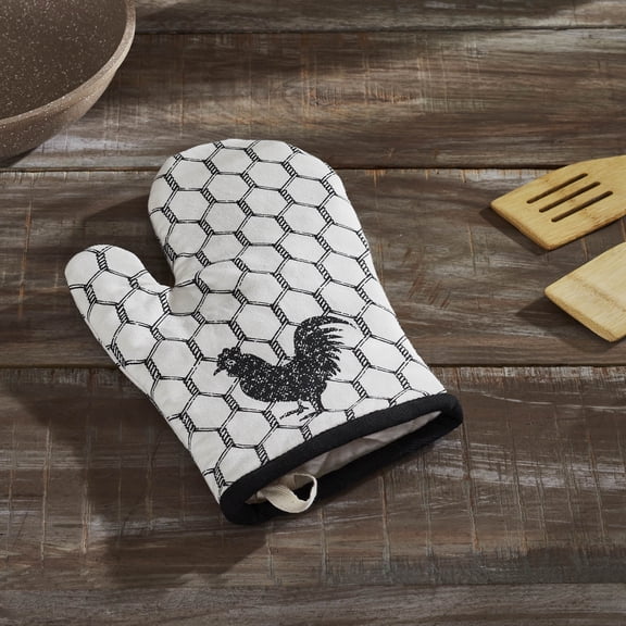 VHC Brands Cotton Oven Mitt, Printed, Heat Resistant, Baking Glove Pot Holder, Kitchen Mitts, Down Home Collection, 12.5x8, Soft White