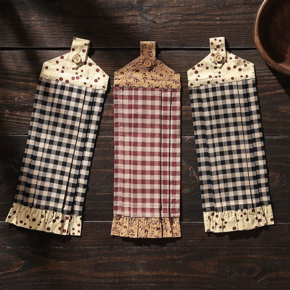 VHC Brands Cotton Pip Vinestar Button Loop Kitchen Towel Set of 3, Hanging Kitchen Towel, Pleated, Bath, Kitchen, Pip Vinestar Collection, Rectangle 21x7, Natural