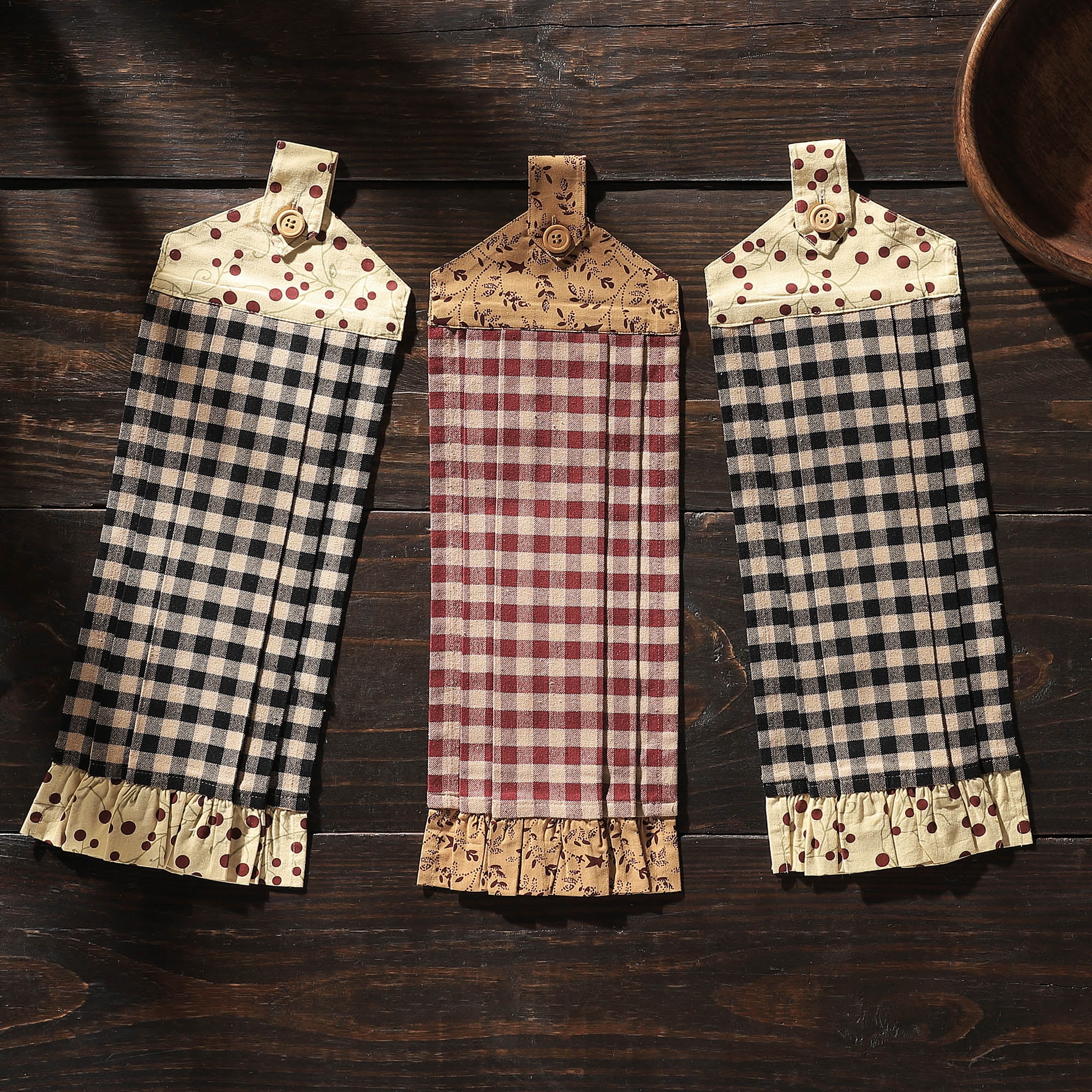 VHC Brands Cotton Pip Vinestar Button Loop Kitchen Towel Set of 3 Hanging Kitchen Towel Pleated Bath Kitchen Pip Vinestar Collection Rectangle 21x7 Natural Walmart