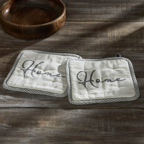 VHC Brands Cotton Pot Holder Set of 2, Heat Resistant, Kitchen Potholders, Finders Keepers Collection, Square 8x8, Soft White