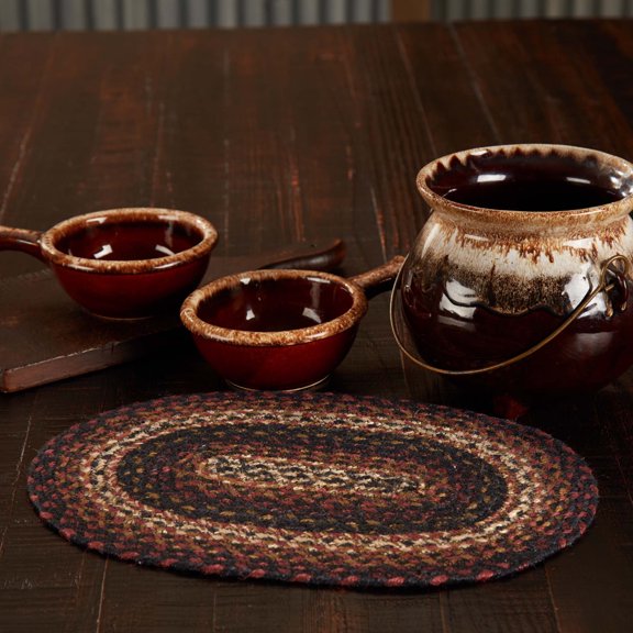 VHC Brands Country Beckham Placemat, Red Black Tan, Jute Blend, Oval, 10x15 Inches