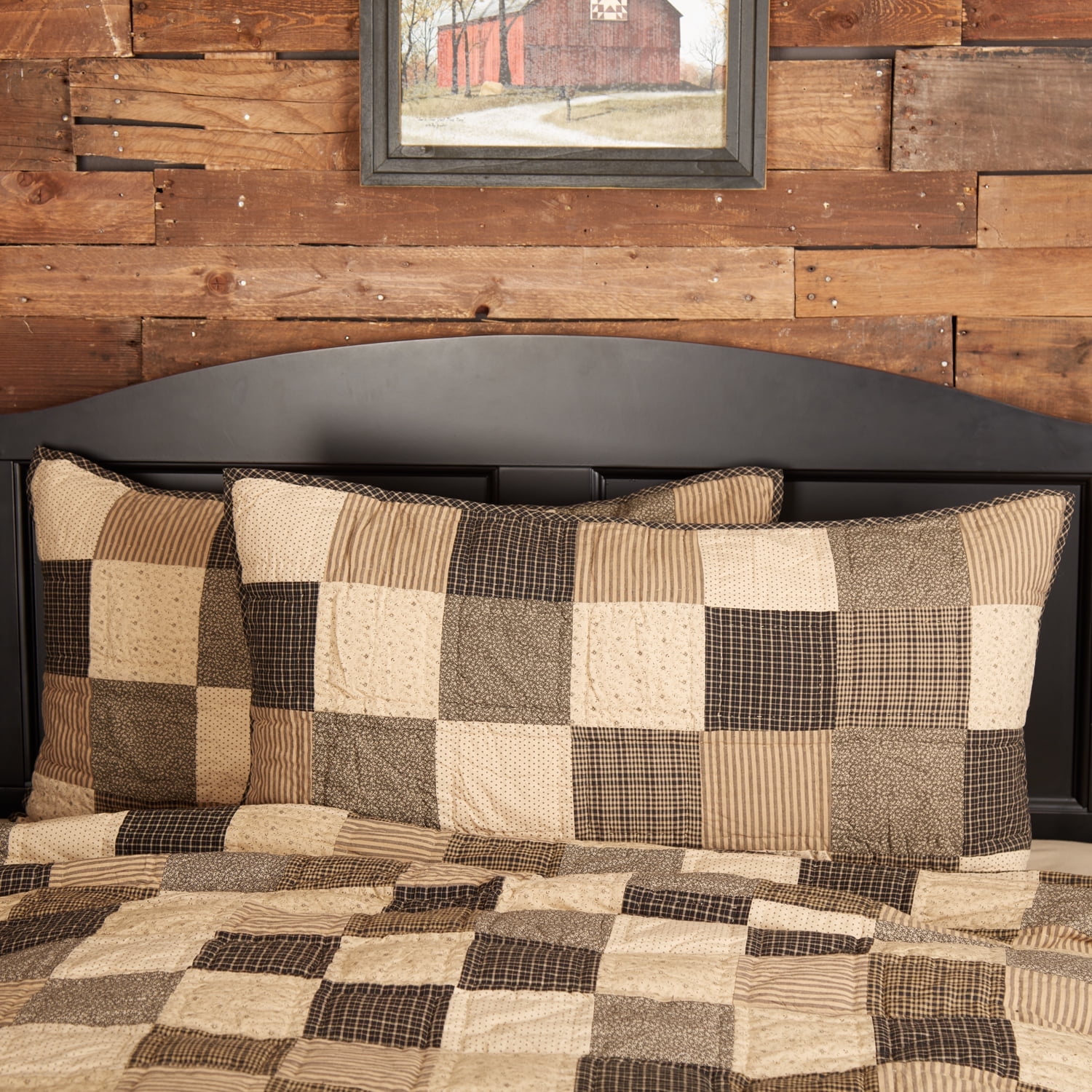 Kettle Grove King Sham in Black and Khaki Cotton Patchwork