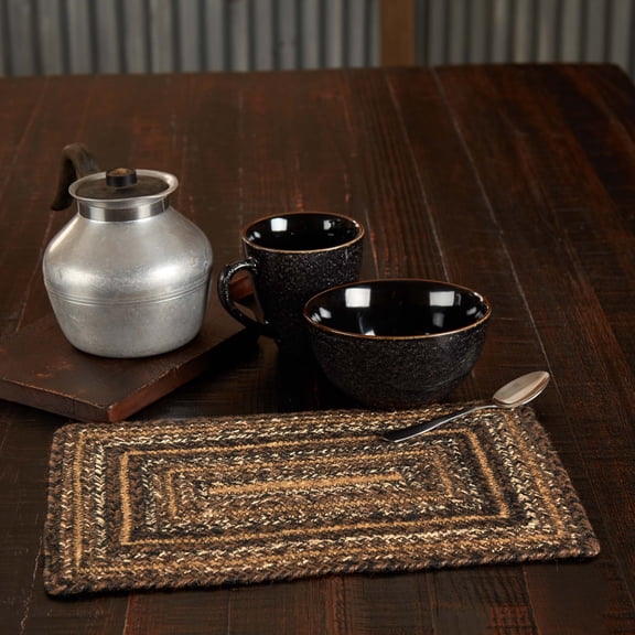 VHC Brands Country Espresso Table Placemat, Brown Black Tan, Jute Blend, Rectangle, 10x15 Inches