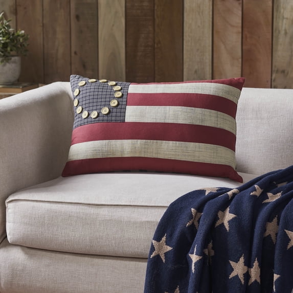 VHC Brands My Country Flag Pillow 14x22, Cotton Pillow with Polyester Pillow Fill, Decorative Throw Pillow, My Country Collection, Rectangle 14x22, Patriotic Red