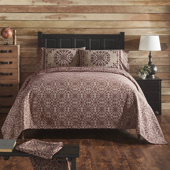 VHC Brands Coverlet King Woven, Waffle Reversible Coverlet, Boho Style Bedding, Bedroom Decor, Lush Blanket, Farmhouse, Custom House, Rectangle 97x106, Burgundy Tan Black