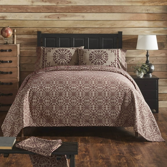 VHC Brands Coverlet Queen Woven, Waffle Reversible Coverlet, Boho Style Bedding, Bedroom Decor, Lush Blanket, Farmhouse, Custom House, Square 94x94, Burgundy Tan Black