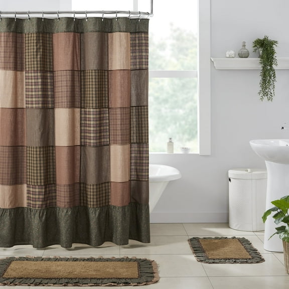 VHC Brands Crosswoods Patchwork Shower Curtain, Green, 72x72