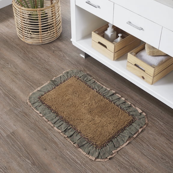 VHC Brands Crosswoods Ruffled Bath Mat, Brown, 20x30