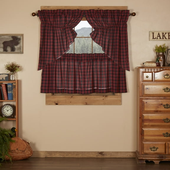 VHC Brands Cumberland 4 PC Chili Pepper Curtain Set (2 Prairie Swag 36x18 and 2 Tier 24x36)