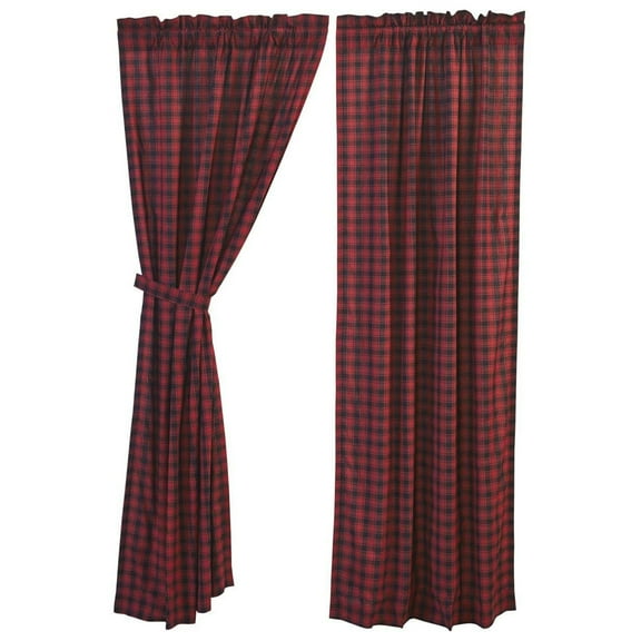VHC Brands Cumberland Cotton Long Curtains, Buffalo Check Plaid, 2 Panels