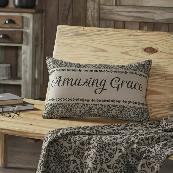 VHC Brands Custom House Black Tan Jacquard Amazing Grace Pillow 14x22