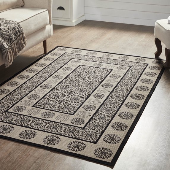 VHC Brands Custom House Black Tan Jacquard Indoor Rug Rect 48x72, Polyester Area Rug, Accent Rug, Floor Decor, Custom House Collection, Rectangle 48x72, Charcoal Black