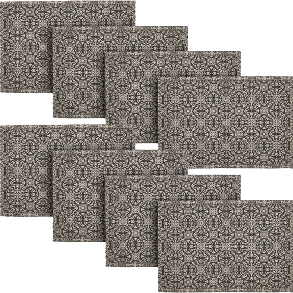 VHC Brands Custom House Black Tan Jacquard Placemat Set of 2 13x19, 4 Pack 8 Pack