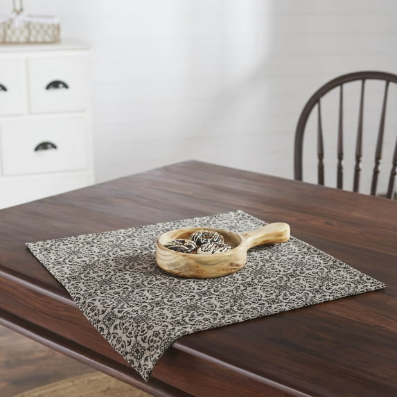 VHC Brands Custom House Black & Tan Jacquard Table Topper 20x20, Kitchen and Dining Room Decor, Tabletop Accessory, Cotton, Custom House Collection, Square 20x20, Natural