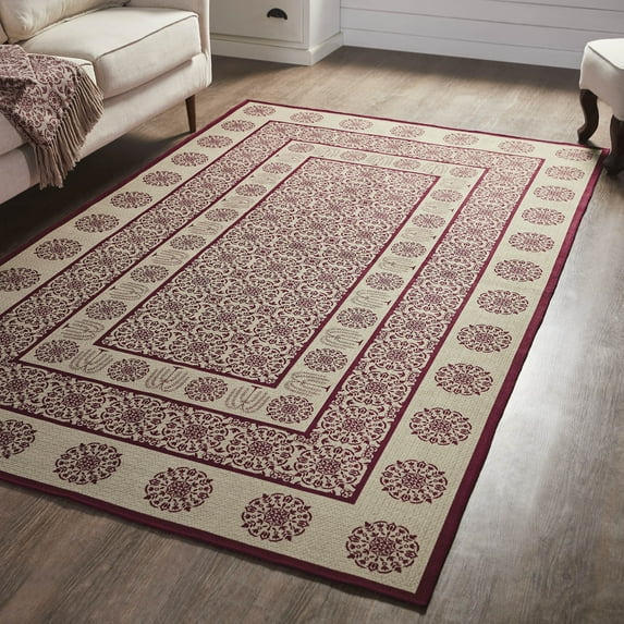 VHC Brands Custom House Burgundy Tan Jacquard Indoor Rug Rect 60x96, Polyester Area Rug, Accent Rug, Floor Decor, Custom House Collection, Rectangle 60x96, Burgundy