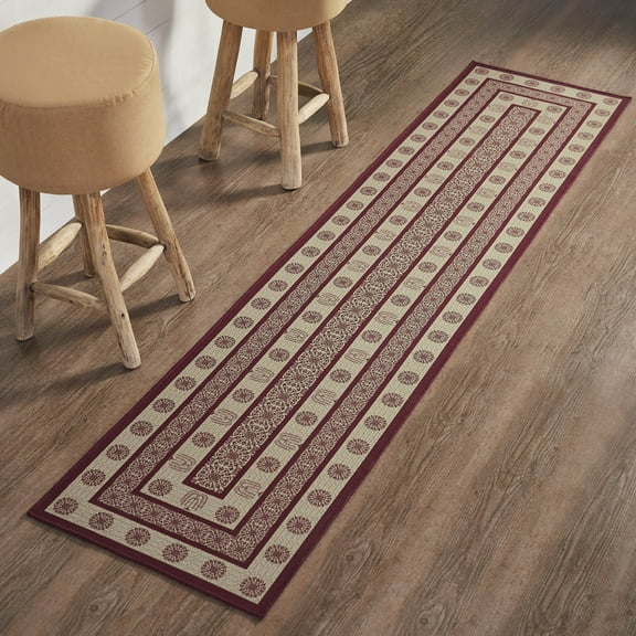 VHC Brands Custom House Burgundy Tan Jacquard Indoor Rug/Runner Rect 22x96, Polyester Area Rug, Accent Rug, Floor Decor, Custom House Collection, Rectangle 22x96, Burgundy