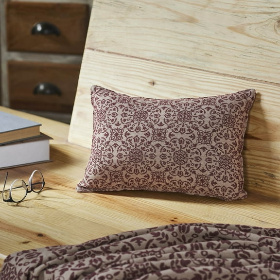 VHC Brands Custom House Burgundy Tan Jacquard Pillow 9.5x14