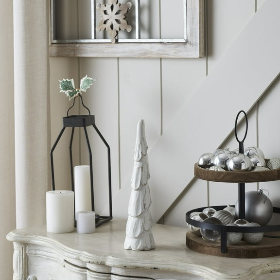 VHC Brands Distressed White Wooden Cone Tree Small 12x3x3