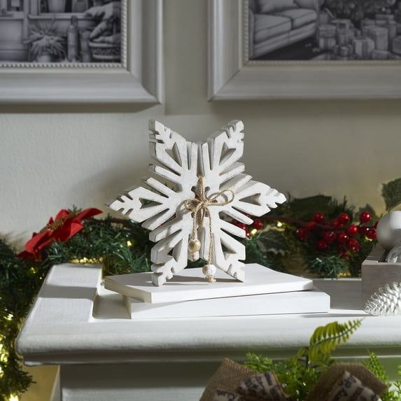 VHC Brands Distressed White Wooden Snowflake 5.75x5.75x1