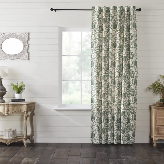 VHC Brands Dorset, Farmhouse Curtain Panel, Floral, Green, 96x50