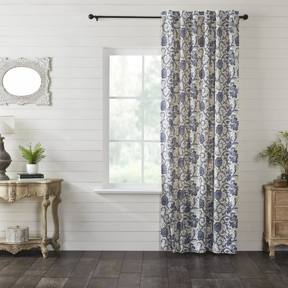 VHC Brands Dorset, Farmhouse Curtain Panel, Floral, Navy, 96x50