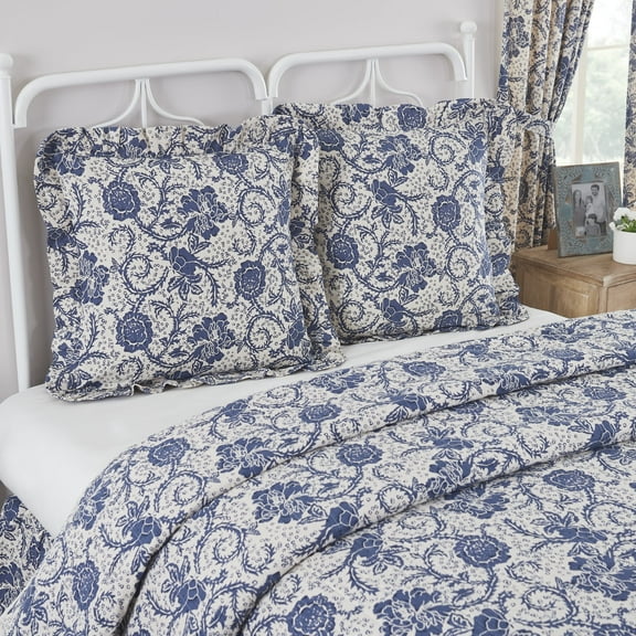 VHC Brands Dorset, Farmhouse Euro Sham, Floral, Navy, 26x26