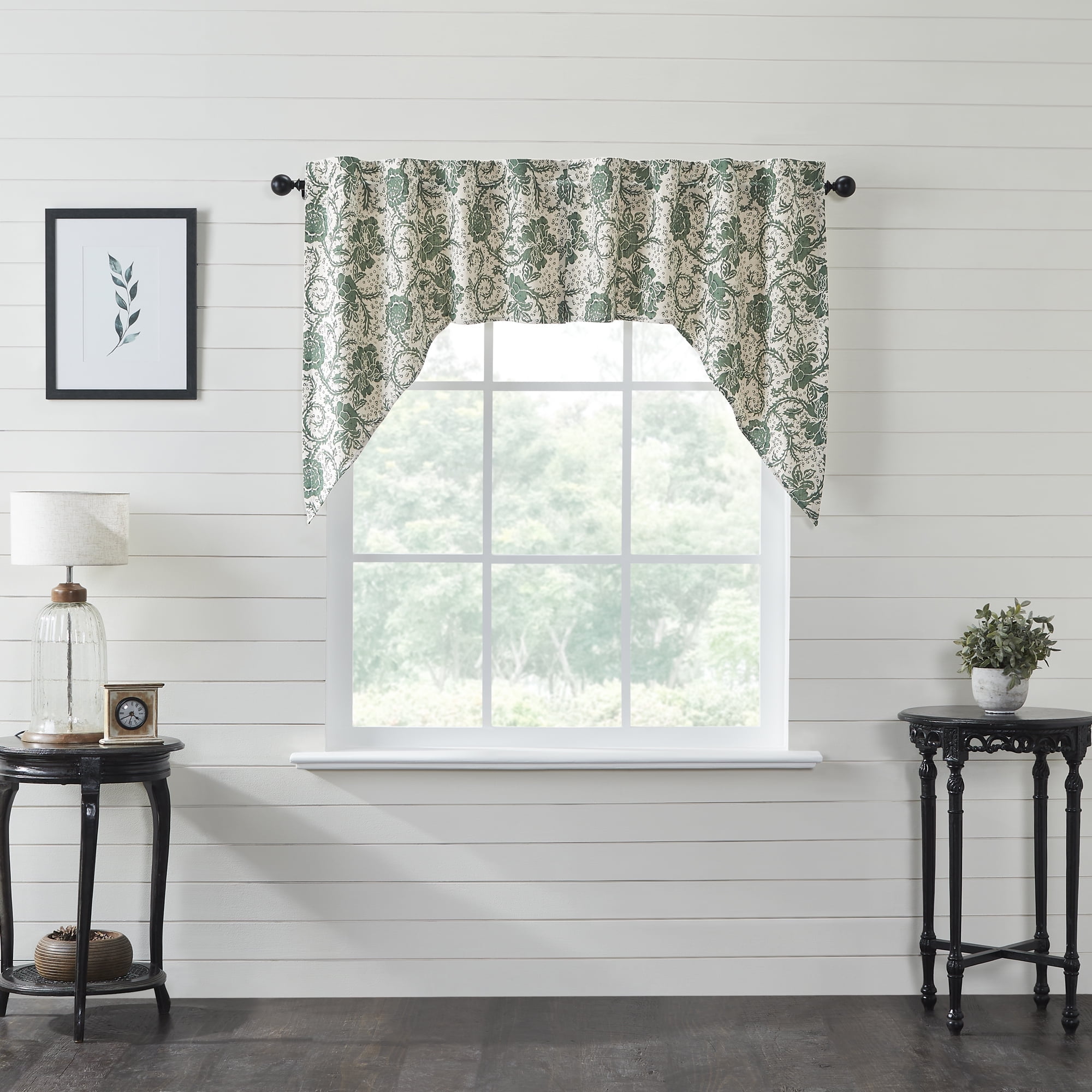 Dorset Green Floral Cotton Swag Valance Curtain Panels, 36x36