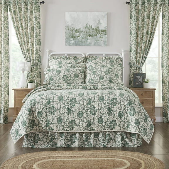 VHC Brands Dorset, Farmhouse Quilt Reversible Floral, Queen, Green, 90x90